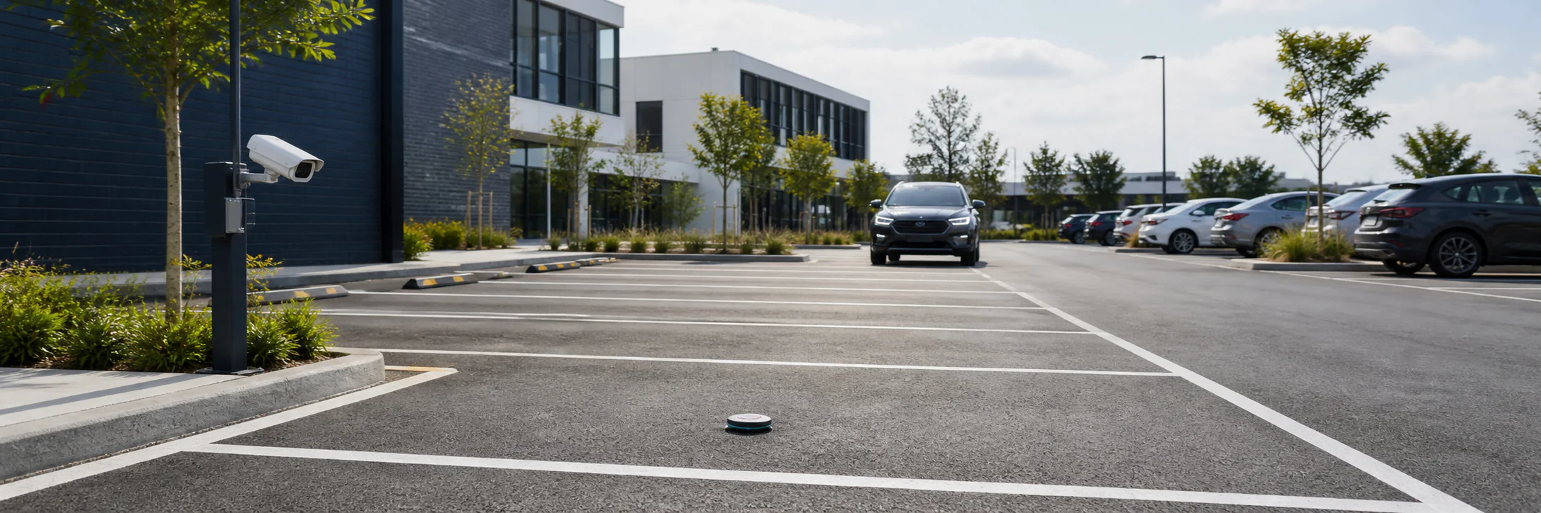Conceptual visual representing parking-space sensing, camera-based detection and spatial guidance